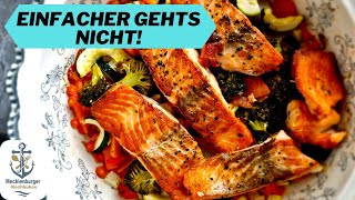 Lachs mit Ofengemüse und schmackhafter Soße zubereiten [upl. by Ivah]