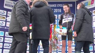 Championnat de france de cyclocross 2016  Podium Cadettes  ITW [upl. by Lydnek875]