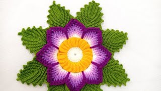 Como tejer las hojas a crochet para la FLOR N° 39 paso a paso para caminos de mesa y tapetes [upl. by Enutrof127]