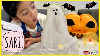 Sari Makes a Cheesecloth Ghost for Halloween  Fun and Easy Halloween Arts and Crafts for Kids [upl. by Eugor]