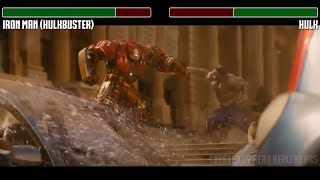 Iron Man in Hulkbuster vs Hulk fight WITH HEALTHBARS  HD  Avengers Age of Ultron [upl. by Nurat]