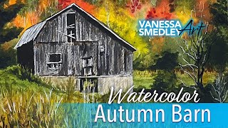 How to paint a Pennsylvania Barn in the Autumn  watercolor watercolour autumn fall barn [upl. by Adallard]