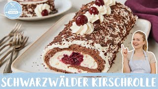 Schwarzwälder Kirschrolle 🍰🍒  Omas Klassiker  Biskuitrolle  Einfach Backen [upl. by Ellenrahs]