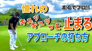 【まるでプロ‼︎】キュッキュッと止まるスピンの効いたアプローチの打ち方のコツを教わってみた！！ [upl. by Ahsiekram504]