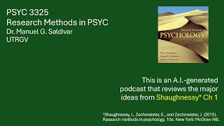 Shaughnessy  Research methods in psychology  Dr Saldivar  Chapter 1 [upl. by Mathews975]