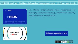 CPHIMS Exam Prep – Healthcare Information Management System – E Privacy and SecurityE5  Podcast [upl. by Veno]