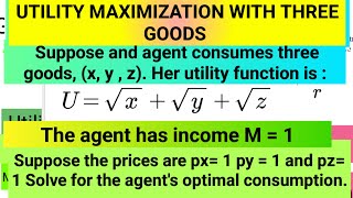 utility maximization with three goods  constrained optimisation with three variables [upl. by Dorinda104]