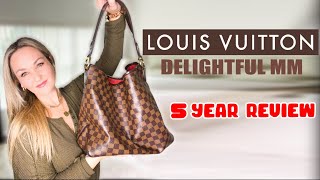 Louis Vuitton Delightful MM in Damier Ebene  5 year Review [upl. by Phelan683]