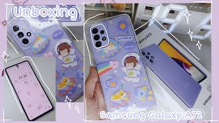 Samsung Galaxy A72 Unboxing  Set up  Aesthetic unboxing  my new phone  Indonesia 2021  Eng sub [upl. by Pendergast]