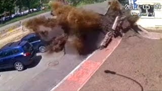 Water Main Explosion Caught On Video In Ukraine [upl. by Durant803]