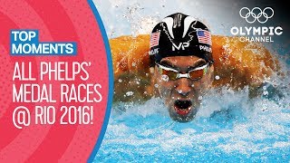 ALL Michael Phelps Olympic Medal Races from Rio 2016  Top Moments [upl. by Reseta]