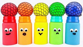 Satisfying video  Match Rainbow Colors Squishy Balls with Kinetic Sand Milk Bottles Smiley Face [upl. by Aivalf]