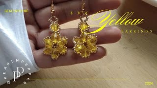 yellow beaded earrings tutorial 아름다운 귀걸이  handmade PearlnPepper [upl. by Alastair]