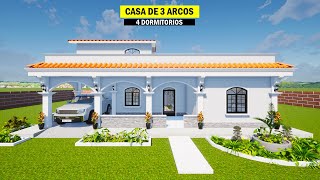 ✅Diseño de Casa 13x12 metros  Como construir una casa con 3 arcos  Recorrido Virtual 2024 [upl. by Ambrogino]