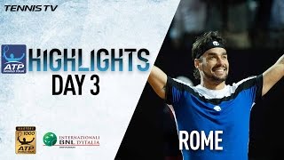 Tuesday Rome Highlights Fognini Shocks Murray Djokovic Advances [upl. by Ueih]