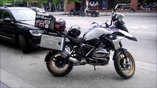 BMW R 1250 GS  ADVENTURE MOTORCYCLE with MEXICO EXPERIENCE seen in Downtown Kelowna BC Canada [upl. by Tannenwald941]