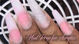 Acrylic Nails Tutorial  How To Prep Nails for Acrylic Application  No Lifting  for Beginners [upl. by Albertson525]