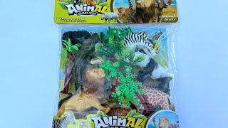 Zoo animal toys figurines Unboxing Animal toy set videoGiraffeCrocodileLeopardGorillaTiger [upl. by Verner]