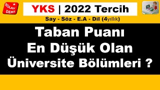 YKS Tercih 2022 Taban Puanı En Düşük Üniversite Bölümleri [upl. by Ole]