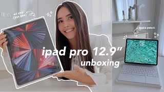 📦 iPad Pro 129quot M1 chip unboxing  apple pencil 2 magic keyboard  accessories 🌷asmr amp aesthetic [upl. by Freeborn870]