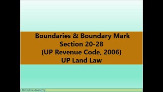 Boundaries amp Boundary Marks S 2028 UP Land Revenue Code 2006 [upl. by Aneda]