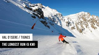 The longest run in Val dIsere Tignes Grande Motte glacier to Val Claret village top to bottom [upl. by Kilan726]