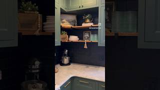 Green kitchen cabinets with black backsplash and marble counters greenkitchen [upl. by Berl]