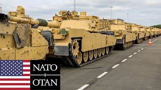 US Army NATO M1A2 Abrams tanks from the 1st Cavalry Division arrive in Poland [upl. by Tonkin]