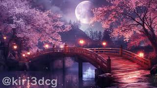 【背景ループ素材】夜桜と満月が彩る静寂の橋 プレビュー [upl. by Ahseinod]