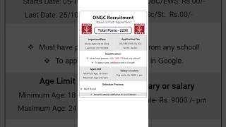 ONGC Recruitment 2024  ONGC New Vacancy 2024 Government Jobs 2024 govtjobs [upl. by Denni]