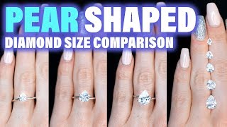 Pear Shaped Diamond Size Comparison on the Hand Finger Engagement Ring Cut 1 Carat 2 ct 75 3 4 15 [upl. by Seraphina446]