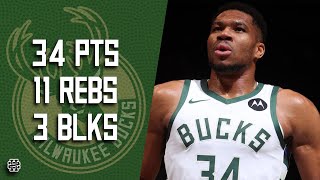 Giannis Antetokounmpo 34 pts 11 rebs 3 blks vs Nets 2425 season [upl. by Yelekalb261]