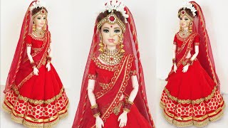 How to Make Traditional Indian Bridal Dress amp Jewellery for Barbie Bridal Lehenga amp Choli for Doll [upl. by Aneekas]