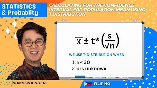 STATISTICS Confidence Interval for Population Mean Using t Distribution in Filipino [upl. by Kenwrick]