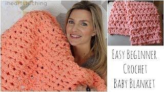 Easy Beginner Crochet Baby Blanket Tutorial [upl. by Cleve]