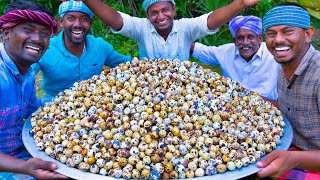 5000 TINY EGGS  5k Quail Eggs Cooking in Village  Spicy Recipe With Traditional Hand Ground Masala [upl. by Schweitzer]