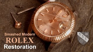 Restoration of a Smashed Rolex Watch  Most Modern Rolex in Rose Gold Restored [upl. by Ellinnet]