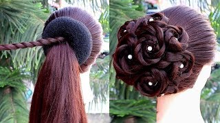 Latest Flower Bun Hairstyle Step By Step  hairstyles for short hair  bridal hairstyle [upl. by Adlin275]