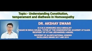 Understanding Constitution Temperament And Diathesis In Homeopathy  Dr Akshay Swami [upl. by Werby]