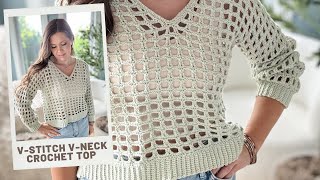 Mesh Stitch VNeck Crochet Top  Free Crochet Pattern  Fishnet Crochet Top [upl. by Timi]