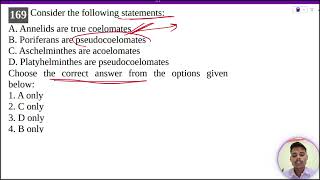 Consider the following statementsA Annelids are true coelomatesB Poriferans are pseudocoelomates [upl. by Aicilf]