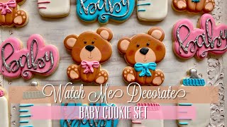 Watch Me Decorate  Baby Shower Custom Cookies  Baby Bottle amp Teddy Bear [upl. by Hcahsem]