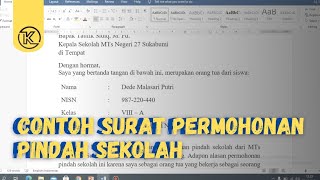 CONTOH SURAT PERMOHONAN PINDAH SEKOLAH [upl. by Noval702]