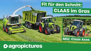 Neue Claas Traktoren im Einsatz bei der Futterernte mit Mähwerk Zetter Schwader und Fliegl Cargos [upl. by Ambur]