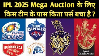 IPL 2025 Mega Auction के लिए किस टीम के पास कितना पर्स बचा है [upl. by Faustina]