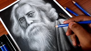 Rabindranath Tagore drawing Pencil sketch How to draw Rabindranath Tagore Sanju Arts [upl. by Yerg651]