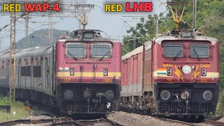 ReD WAP4 with ReD LHB TRAINS at MPS  Attractive ThunderBolt WAP4  Red Hot Stunner  IndianRailways [upl. by Ahsit483]