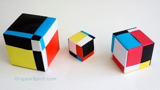 How to Fold a Mondrian Cube  Cubo Mondrian Modular Origami [upl. by Eyanaj]