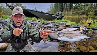 A Crazy Rain Soaked Day On The River in Search of Silver SalmonBOBBER DOWN [upl. by Assirrak801]