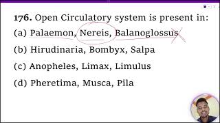 Open Circulatory system is present in 1 Palaemon Nereis Balanoglossus 2 Hirudinaria Bombyx [upl. by Vasili]